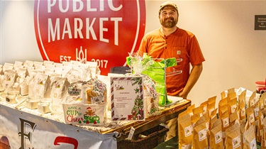 Fyler Farms vendor booth with flour and baking mix products