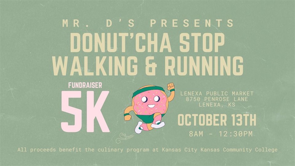 Green background with graphic of donut runner with text 