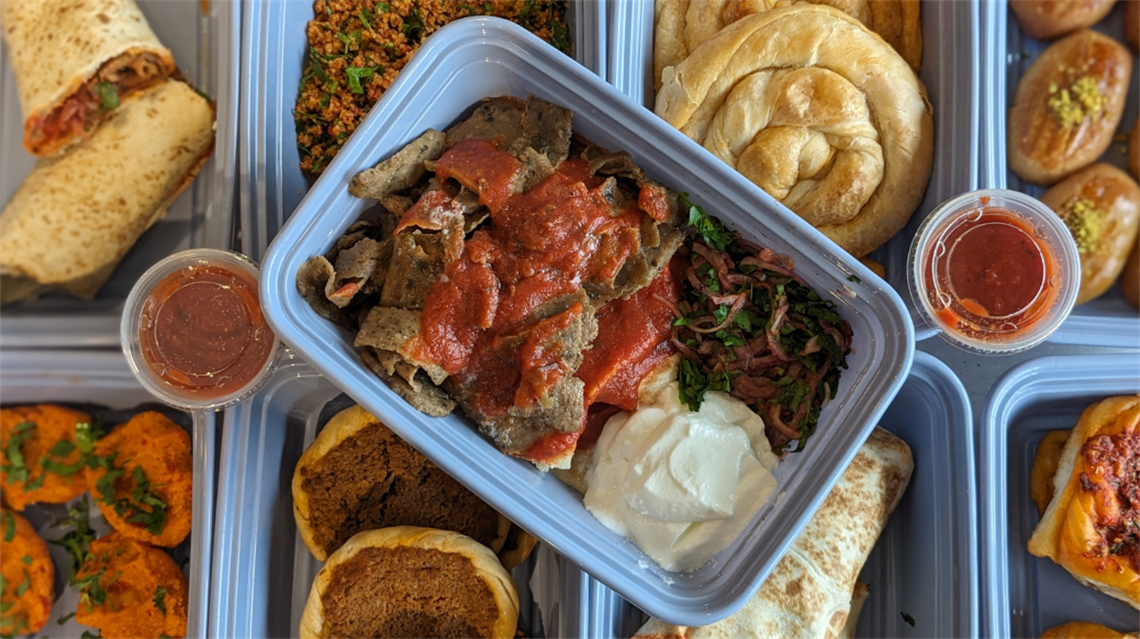 Table spread of Turkish food from pop-up restaurant KC Doner