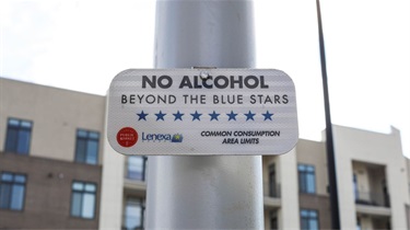 No alcohol beyond the blue stars sign outside